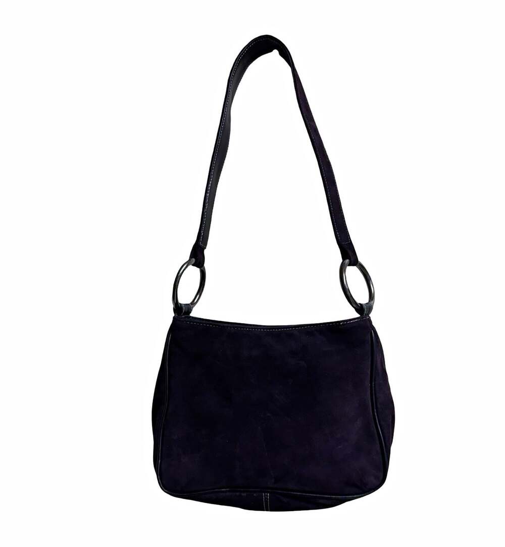 Donald J Pliner Black Shoulder Bag Zip Closure Silver Hardware Logo Accent